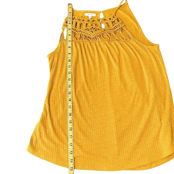 Mustard Yellow Boho Tank Top Crochet Macrame Neck Sleeveless Womens S Blouse - Picture 9 of 9